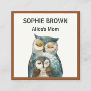 Watercolor Mama Owl& Owlet Mummy Calling Card