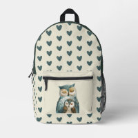 Watercolor Mama Owl& Owlet Teal Heart Pattern