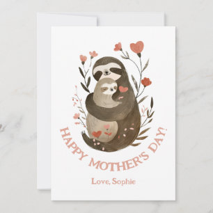 Watercolor Mama Sloth& Baby Cute Mother's Day Card
