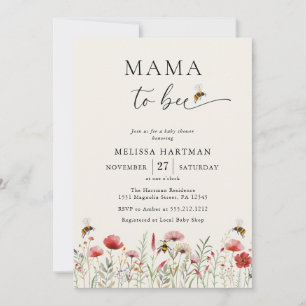 Watercolor Mama to Bee Wildflower Baby Shower Invitation