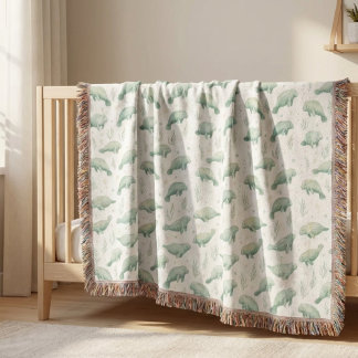 Watercolor Manatee Nursery Blanket