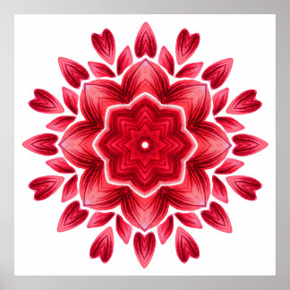 Watercolor Mandala Art - Red Rose Petals Flower Poster