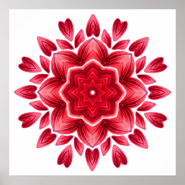 Watercolor Mandala Art - Red Rose Petals Flower Poster (Front)
