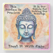 Watercolor Mandala Buddha Care Quote Stone Coaster