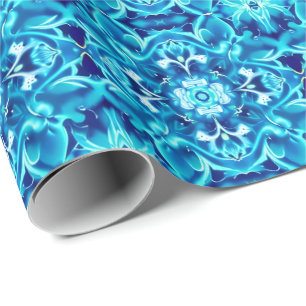 Watercolor Mandala Flower in Shades of Indigo Blue Wrapping Paper