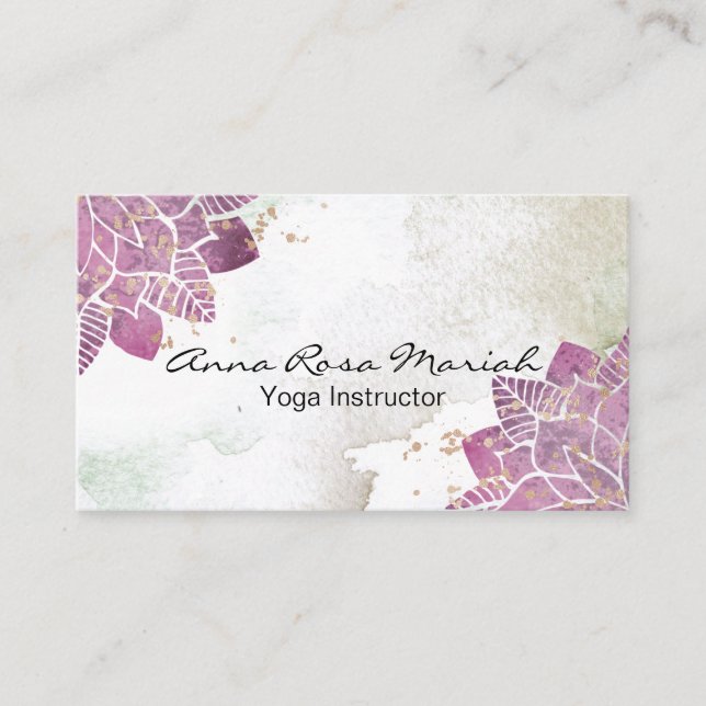 *~*  Watercolor Mandala Glitter Healing Yoga Reiki Business Card (Front)