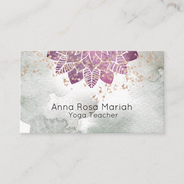 *~*  Watercolor Mandala Glitter Spiritual Reiki Business Card (Front)