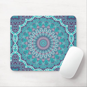 Watercolor Mandala in Teal and Purple Mouse Mat
