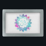 *~* Watercolor Mandala Lotus OM  AUM Symbol Belt Buckle<br><div class="desc">* An OM AUM Symbol Lotus Watercolor Mandala on a white background rectangle shape belt buckle. The mandala colours are turquoise, purples blues and pinks* Here for you is a strikingly beautiful new age metaphysically spiritually inclined eye-catching design likely to inspire meditation and calm contemplation. It can make a perfect...</div>