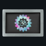 *~* Watercolor Mandala Lotus OM  AUM Symbol Belt Buckle<br><div class="desc">* An OM AUM Symbol Lotus Watercolor Mandala on a black background rectangle shape belt buckle.* Here for you is a strikingly beautiful new age metaphysically spiritually inclined eye-catching design likely to inspire meditation and calm contemplation. It can make a perfect gift for friends and family. It can also be...</div>