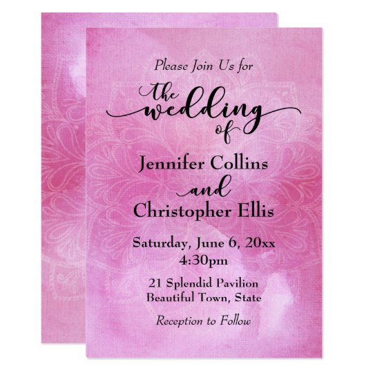 Watercolor Mandala Wedding Invitation in Deep Pink