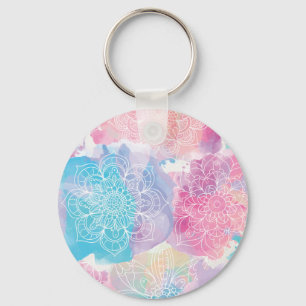 Watercolor mandalas colourful splashes boho key ring