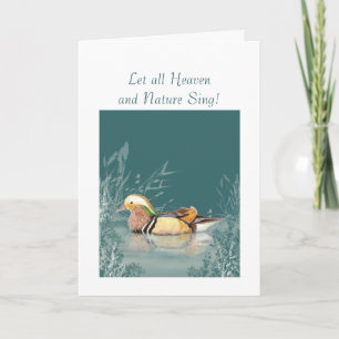 Watercolor Mandarin Chinese Duck Christmas Holiday Card