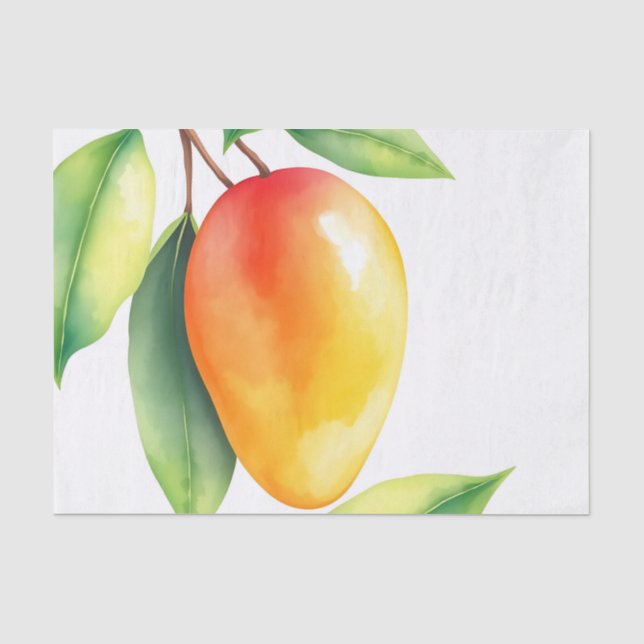Watercolor Mango on White Background  Tissue Paper (Front)