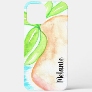 Watercolor  Mango Orange Blue Monogrammed     iPhone 12 Pro Max Case