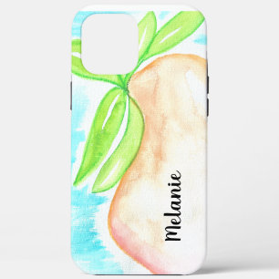 Watercolor Mango Orange Blue Monogrammed iPhone 12 Pro Max Case