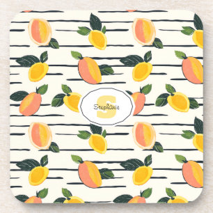 Watercolor Mango Pattern with Green Leaves (2) Coaster