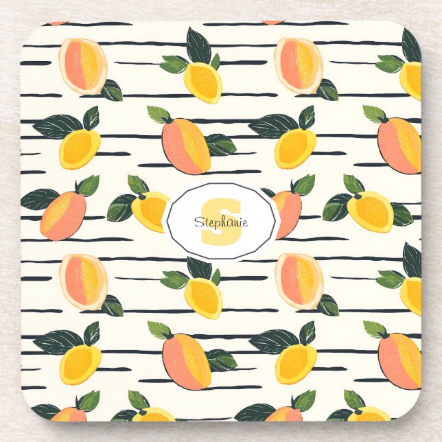 Watercolor Mango Pattern with Green Leaves (2) Coaster (Front)