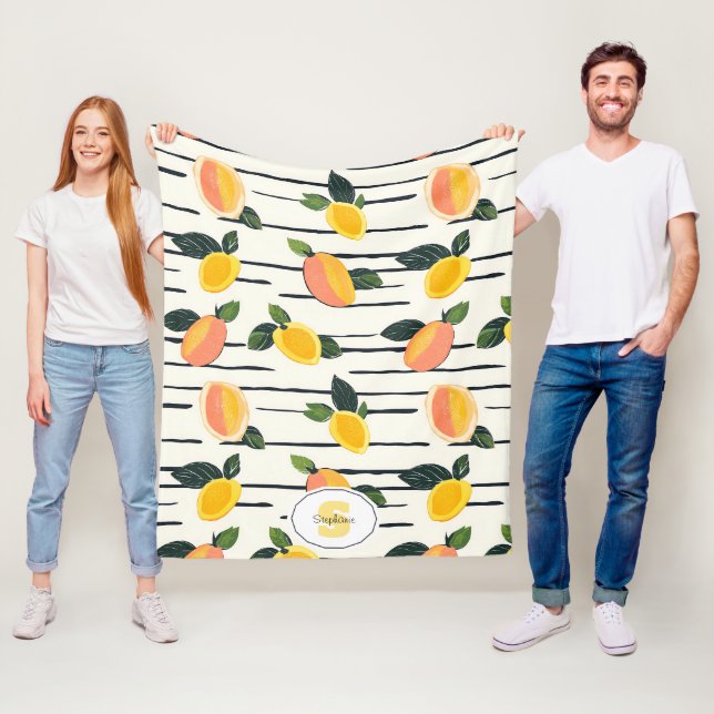 Watercolor Mango Pattern with Green Leaves (2) Fleece Blanket (In Situ)