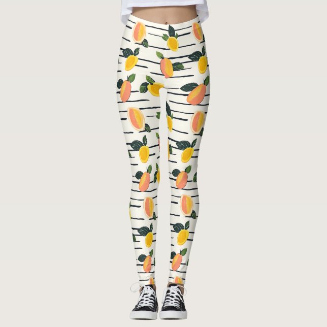 Watercolor Mango Pattern with Green Leaves (2) Leggings (Front)