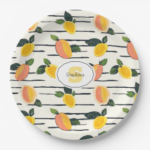 Watercolor Mango Pattern with Green Leaves (2) Paper Plate