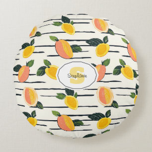 Watercolor Mango Pattern with Green Leaves (2) Round Cushion