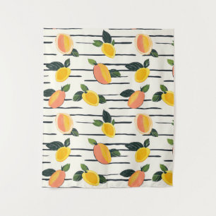 Watercolor Mango Pattern with Green Leaves (2) Tapestry