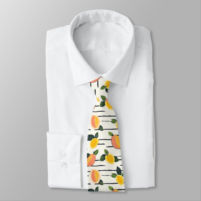 Watercolor Mango Pattern with Green Leaves (2) Tie (Tied)