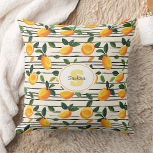 Watercolor Mango Pattern with Green Leaves Cushion