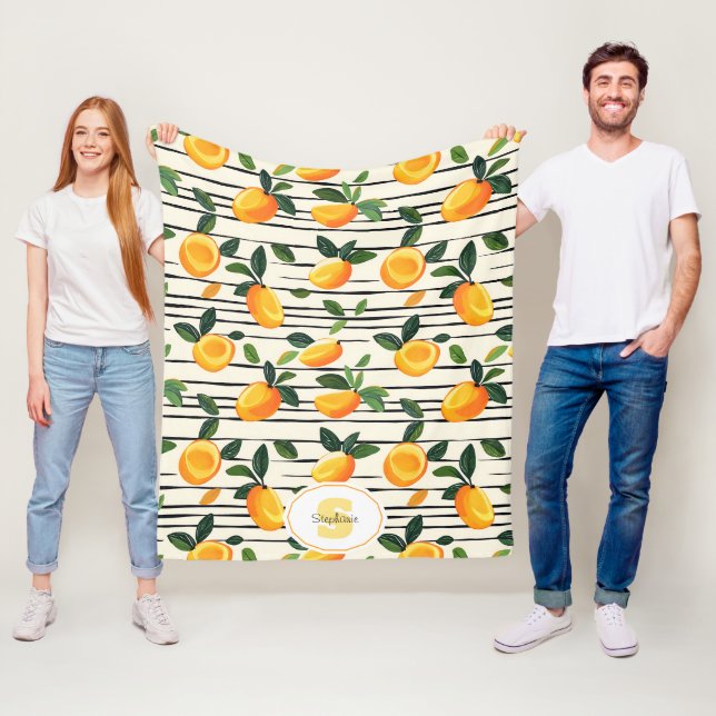 Watercolor Mango Pattern with Green Leaves Fleece Blanket (In Situ)