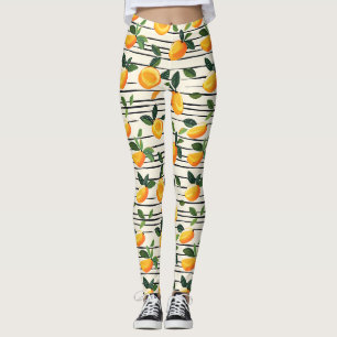 Watercolor Mango Pattern with Green Leaves Leggings