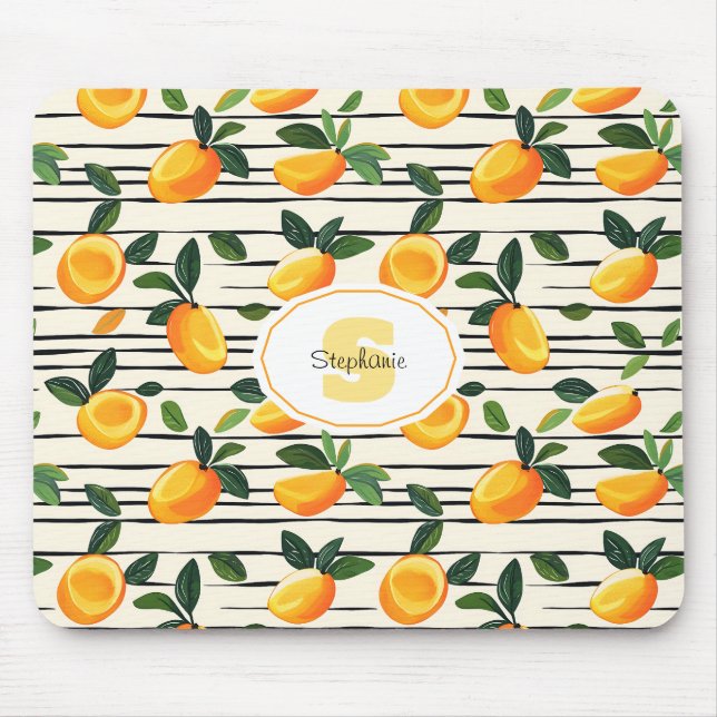 Watercolor Mango Pattern with Green Leaves Mouse Mat (Front)