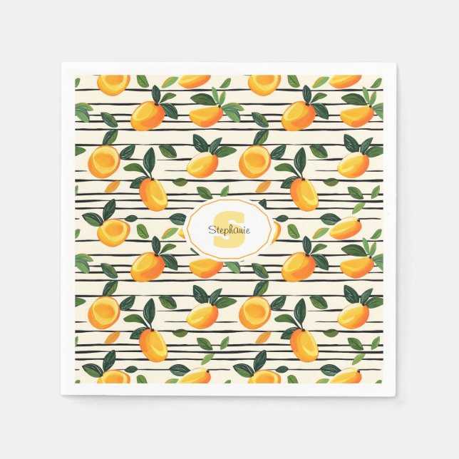 Watercolor Mango Pattern with Green Leaves Napkin (Front)