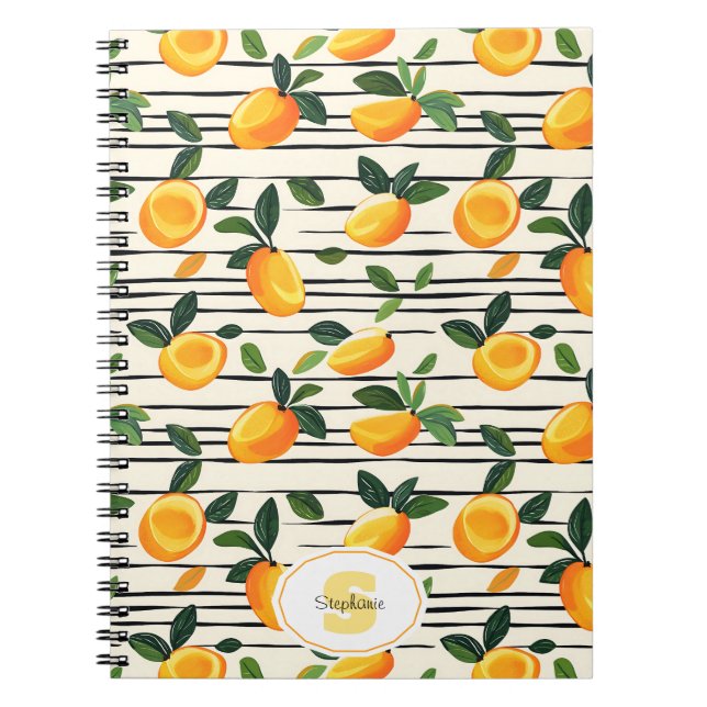Watercolor Mango Pattern with Green Leaves Notebook (Front)