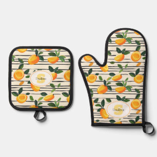 Watercolor Mango Pattern with Green Leaves Oven Mitt & Pot Holder Set