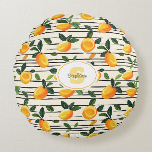 Watercolor Mango Pattern with Green Leaves Round Cushion