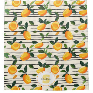 Watercolor Mango Pattern with Green Leaves Shower Curtain