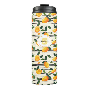 Watercolor Mango Pattern with Green Leaves Thermal Tumbler