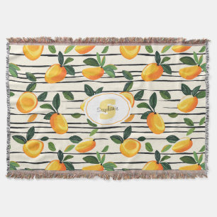 Watercolor Mango Pattern with Green Leaves Throw Blanket