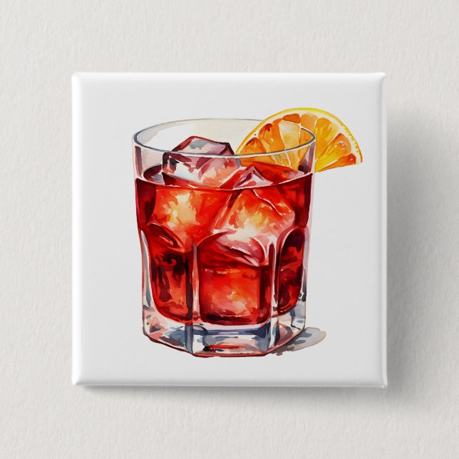 Watercolor Manhattan Cocktail Drink 15 Cm Square Badge (Front)