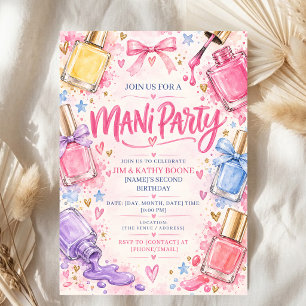 Watercolor Mani Party Birthday Colourful Nail Spa Invitation