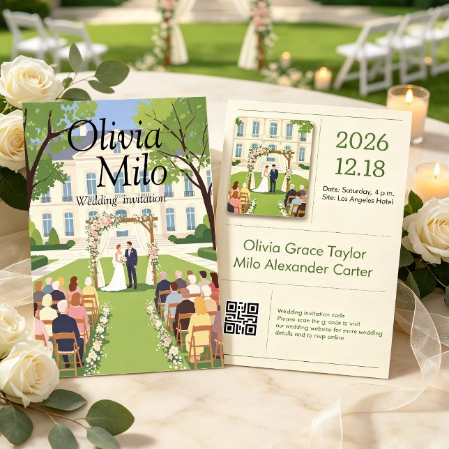 Watercolor Manor Wedding, flat illustration Invitation (Creator Uploaded)