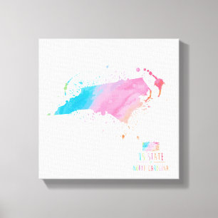 Watercolor Map North Carolina Canvas Print
