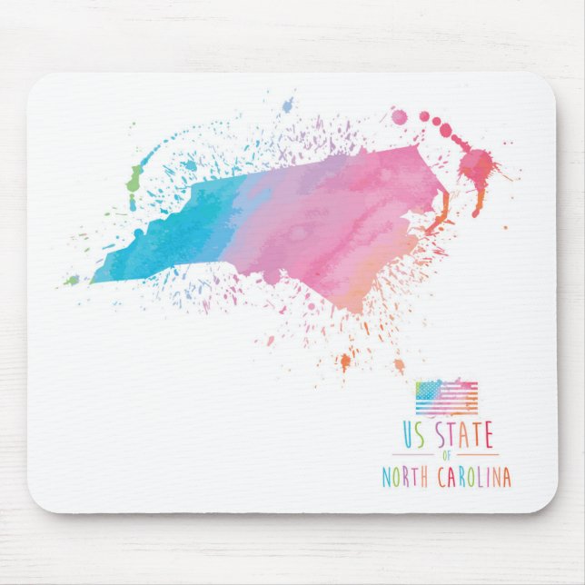 Watercolor Map | North Carolina Mouse Mat (Front)
