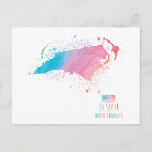Watercolor Map North Carolina Postcard