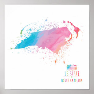 Watercolor Map   North Carolina Poster