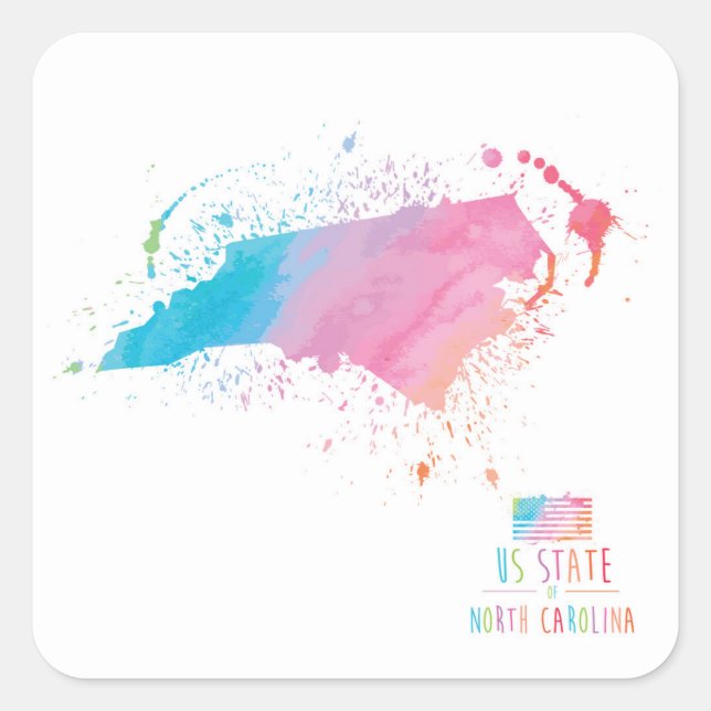 Watercolor Map | North Carolina Square Sticker (Front)
