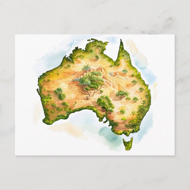 Watercolor Map of Australia Postcard (Front)