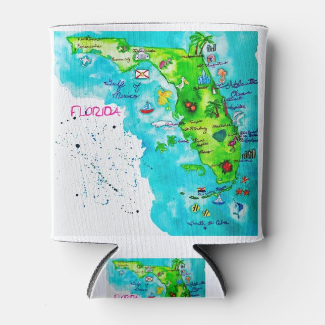 Watercolor Map of Florida Can Cooler (Front)