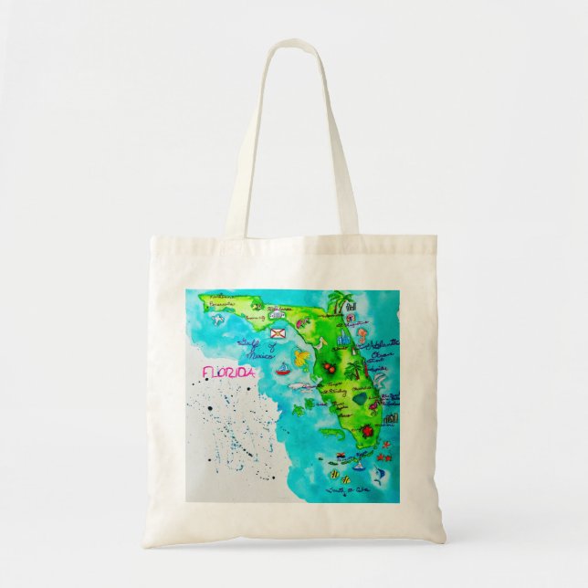 Watercolor Map of Florida Tote Bag (Front)